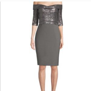 Rene Ruiz Collection Gray Off Shoulder Sequin Cocktail Dress Size 10
